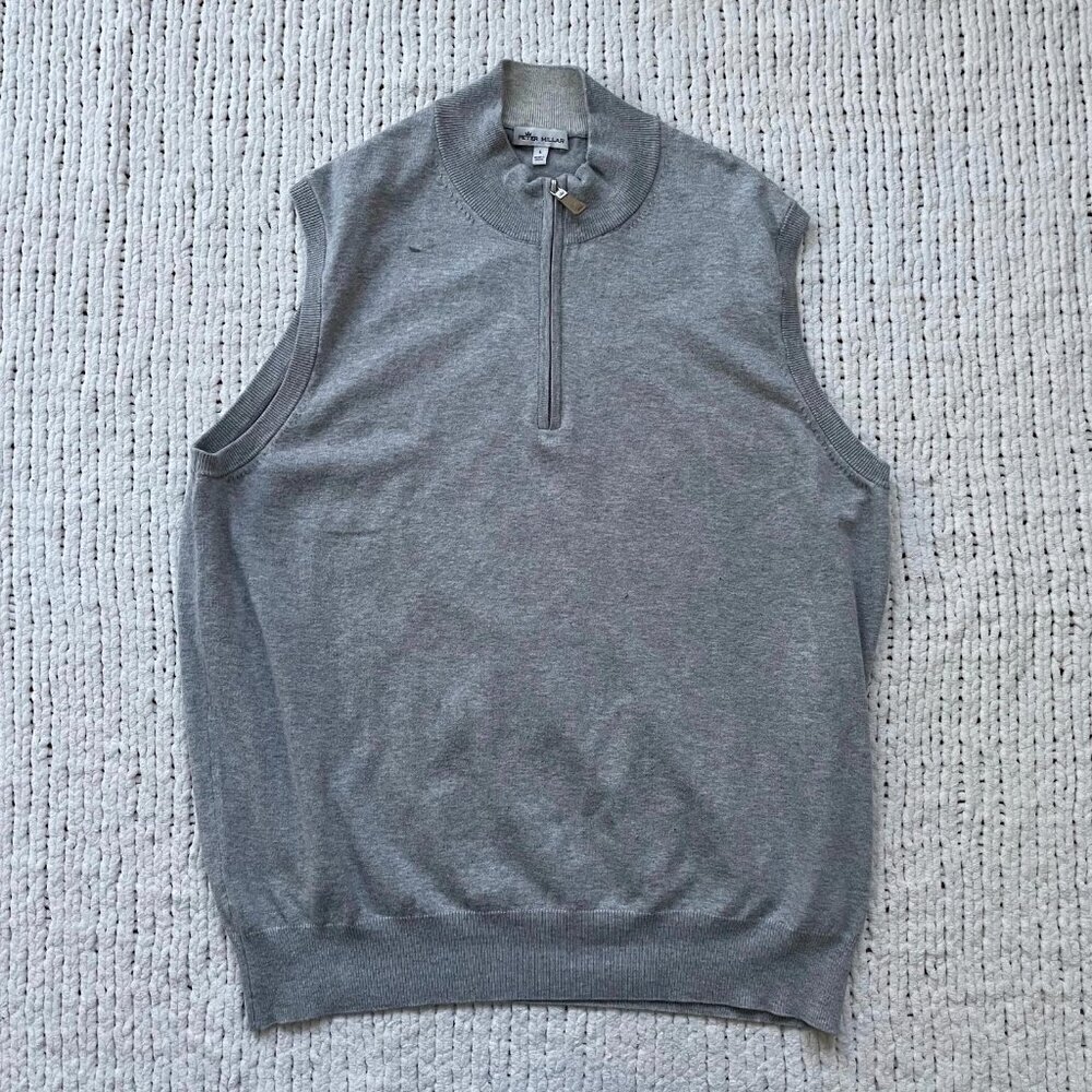 Peter Millar Men's Grey Sleeveless Quarter Zip Sweater - Size Large